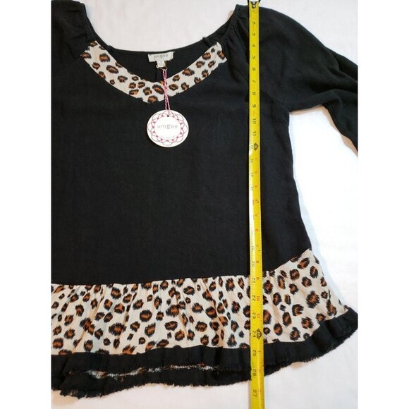 Umgee Linen blend tunic black animal print long balloon sleeves size S NEW - Picture 15 of 16